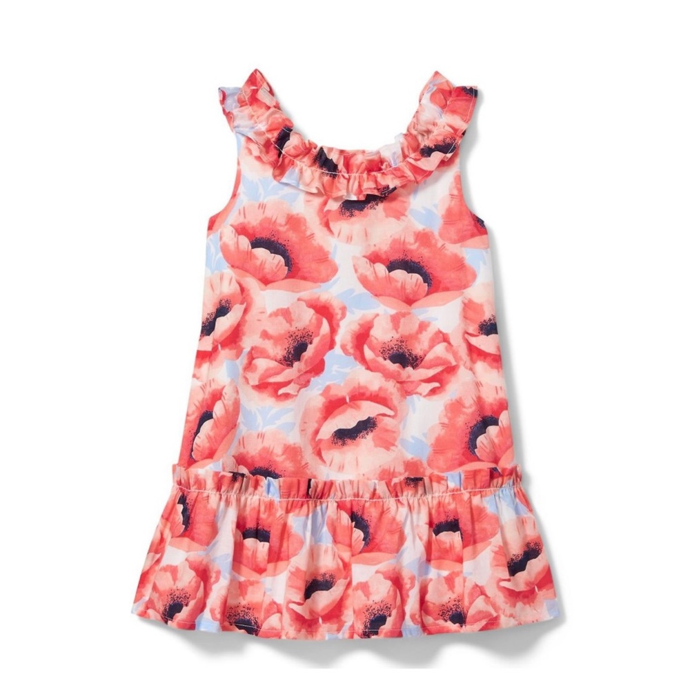 Janie & Jack 2T Girls Ruffle Sleeveless Dress Poppy Floral Print Cotton Like New